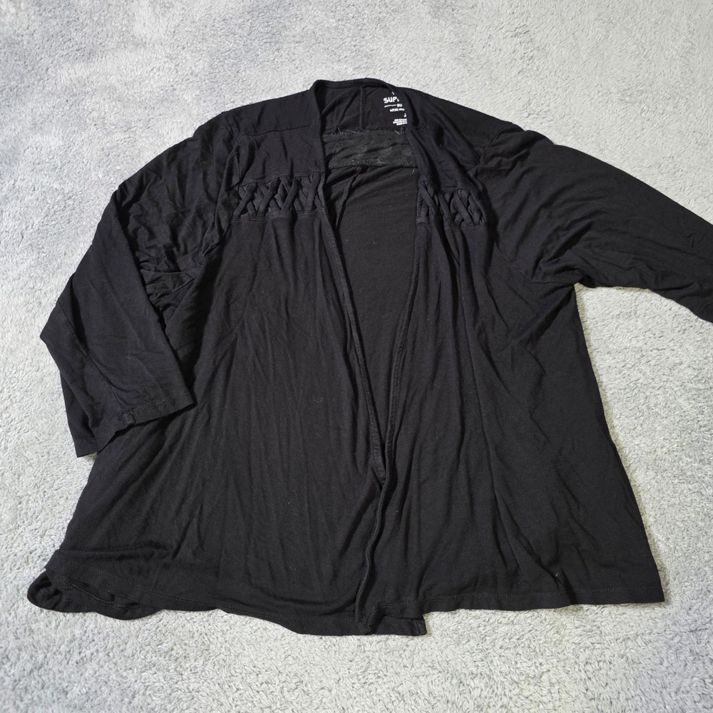 Torrid Womens 2 Cardigan Black Lattice Cage Shoulder Super Soft Open Frt 3/4 Slv